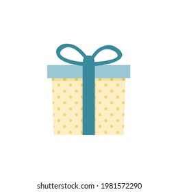 Colorful polka dot gift box in hand drawn style. Isolated drawing on a white background. Vector illustration. Holiday attribute