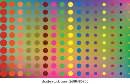 Padrão de bolinhas coloridas em um plano de fundo gradiente com azul verde amarelo roxo vermelho abstrato círculo