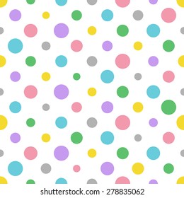 Colorful Polka Dot Pattern, Seamless Background