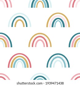 Colorful Polka Dot Rainbows Seamless Vector Pattern Background.