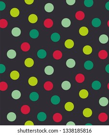 Colorful Polka Dot Red Green Turquoise Teal on Dark Gray or Black Abstract Geometric Seamless Repeat Vector Pattern