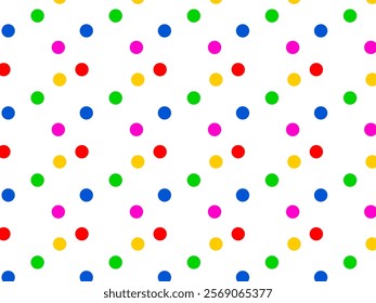 Colorful polka dot. Seamless abstract pattern, background of multicolor falling confetti, polka dots on a light background, flat style. 