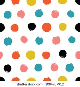 Colorful polka dot seamless pattern. Hand drawn circles ornament.Wrapping paper design vector illustration