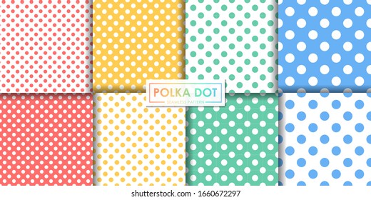 Colorful polka dot seamless pattern set, Abstract background, Decorative wallpaper.