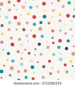 Farbige Tupfen nahtloses Muster in Rosa, Blau und Weiß auf hellem Hintergrund für Designs und Kunsthandwerk.  Vektordesign eines verspielten Musters aus Polka-Punkten in verschiedenen Größen und Farben. 