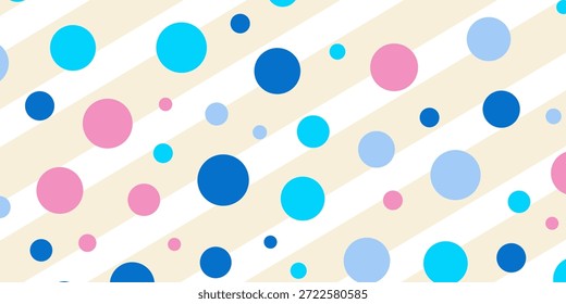 Padrão de bolinhas coloridas sem emenda em rosa, azul e branco em um fundo claro para designs e artesanato. Projeto vetorial de um padrão divertido de pontos polka em vários tamanhos e cores.
