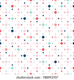 Colorful polka dot seamless pattern. Vector dotted texture with small scattered spots on white background. Simple abstract geometric design for decoration, scrapbooks, party, baby shower, wedding card