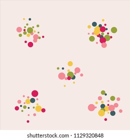Colorful polka dots on pink background.