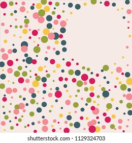 Colorful polka dots on pink background.