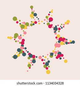 Colorful polka dots on pink background