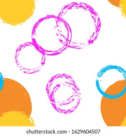 Colorful Polka Dots. Pastel Vector Seamless Pattern. Multicolor Ornament. White Abstract Background With Watercolor Fall Chaotic Shapes. Grunge Vintage Surface. Chalk Brush Rounds, Confetti.
