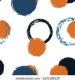 Colorful Polka Dots. Pastel Vector Seamless Pattern. Multicolor Dotted Pattern. White Abstract Background With Watercolor Fall Chaotic Shapes. Simple Vintage Packaging. Chalk Brush Rounds, Confetti.
