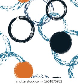 Colorful Polka Dots. Pastel Vector Seamless Pattern. Vivid Dotted Pattern. White Abstract Background With Watercolor Fall Chaotic Shapes. Simple Artistic Packaging. Chalk Brush Rounds, Confetti.
