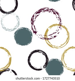 Colorful Polka Dots. Pastel Vector Seamless Pattern. Bright Decor. White Abstract Background With Watercolor Fall Chaotic Shapes. Grunge Soft Packaging. Chalk Brush Rounds, Confetti.
