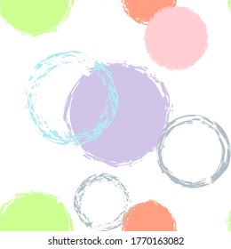 Coloridos puntos de Polka. Patrón de infiltración del vector Pastel. Patrón Dotado Multicolor. Fondo De Resumen Blanco Con Color De Agua Cae Formas Caóticas. Tela Pastel moderna. Rodamientos De Cepillo De Charla, Confetti.
