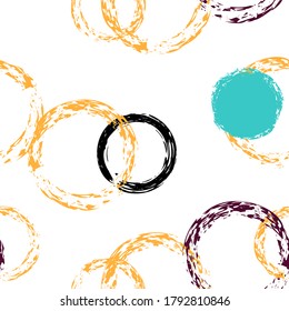 Colorful Polka Dots. Pastel Vector Seamless Pattern. Multicolor Design. White Abstract Background With Watercolor Fall Chaotic Shapes. Simple Soft Packaging. Chalk Brush Rounds, Confetti.
