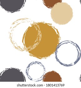 Colorful Polka Dots. Pastel Vector Seamless Pattern. Bright Ornament. White Abstract Background With Watercolor Fall Chaotic Shapes. Summer Pastel Textile. Chalk Brush Rounds, Confetti.
