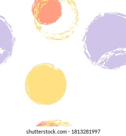 Colorful Polka Dots. Pastel Vector Seamless Pattern. Colorful Design. White Abstract Background With Watercolor Fall Chaotic Shapes. Modern Retro Giftwrap. Chalk Brush Rounds, Confetti.
