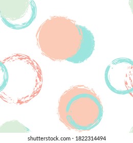 Colorful Polka Dots. Pastel Vector Seamless Pattern. Vivid Ornament. White Abstract Background With Watercolor Fall Chaotic Shapes. Modern Soft Packaging. Chalk Brush Rounds, Confetti.
