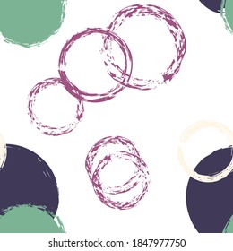 Colorful Polka Dots. Pastel Vector Seamless Pattern. Color Decor. White Abstract Background With Watercolor Fall Chaotic Shapes. Modern Soft Fabric. Chalk Brush Rounds, Confetti.
