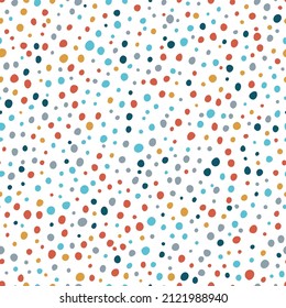 Colorful Polka Dots Pattern. Abstract Doodle Stain Seamless Multicolor Vector Background. 