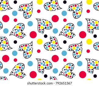 colorful polka dots pattern in hearts for textile print
