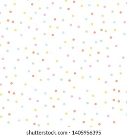Colorful polka dots pattern on white background.