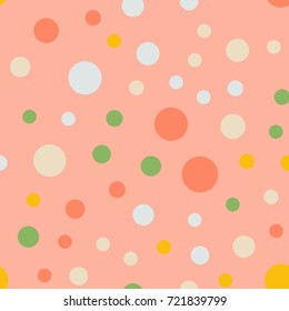 Colorful polka dots pattern on bright  background. Wonderful classic colorful polka dots textile pattern. Seamless scattered confetti fall chaotic decor. Abstract vector illustration.