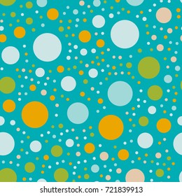 Colorful polka dots pattern on bright background. Sublime classic colorful polka dots textile pattern. Seamless scattered confetti fall chaotic decor. Abstract vector illustration.