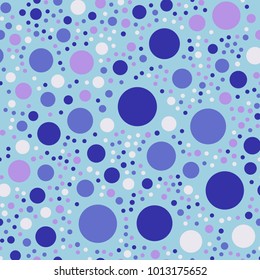 Colorful polka dots seamless pattern on bright 27 background. Curious classic colorful polka dots textile pattern. Seamless scattered confetti fall chaotic decor. Abstract vector illustration.