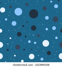 Colorful polka dots seamless pattern on bright 15 background. Pleasing classic colorful polka dots textile pattern. Seamless scattered confetti fall chaotic decor. Abstract vector illustration.