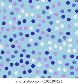 Colorful polka dots seamless pattern on bright 27 background. Incredible classic colorful polka dots textile pattern. Seamless scattered confetti fall chaotic decor. Abstract vector illustration.