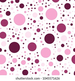 Colorful polka dots seamless pattern on black 22 background. Appealing classic colorful polka dots textile pattern. Seamless scattered confetti fall chaotic decor. Abstract vector illustration.