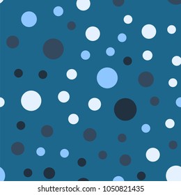 Colorful polka dots seamless pattern on bright 15 background. Stunning classic colorful polka dots textile pattern. Seamless scattered confetti fall chaotic decor. Abstract vector illustration.