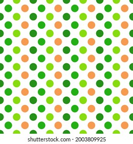 El Polka colorido pega sin fisuras el aislamiento de patrones sobre fondo blanco para papel de pared, tela, papel, textura, fondo. Tema del Día de San Patricio. Ilustración vectorial.