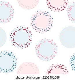 Colorful polka dots seamless pattern on white 26 background.  Blue Flying Explosion Color. Color Dot. Small Retro Polka Background.
