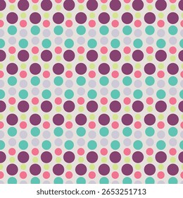 Colorido Polka Pontos Padrão Sem Costura. Perfeito para artes e ofícios, papel digital, impressão de tecido, impressão têxtil, embalagem, scrapbooking, envoltório de presente, fundo e muito mais.
