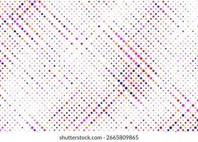 Farbige Polka-Punkte nahtloses Muster auf weißem 2. Hintergrund. Angenehmes klassisches buntes Tupfen Stoffmuster. Nahtlose verstreute Konfetti fallen chaotisch Dekor. Abstrakte Vektorgrafik.