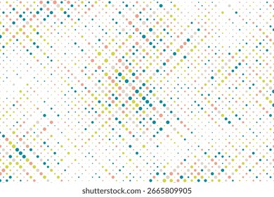 Farbige Polka-Punkte nahtloses Muster auf weißem 2. Hintergrund. Angenehmes klassisches buntes Tupfen Stoffmuster. Nahtlose verstreute Konfetti fallen chaotisch Dekor. Abstrakte Vektorgrafik.