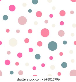 Colorful polka dots seamless pattern on white 8 background.