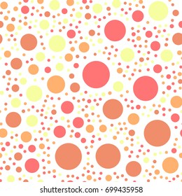 Colorful polka dots seamless pattern on black 21 background. Breathtaking classic colorful polka dots textile pattern. Seamless scattered confetti fall chaotic decor. Abstract vector illustration.