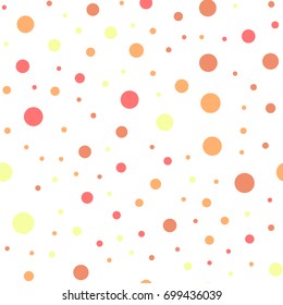 Colorful polka dots seamless pattern on black 21 background. Impressive classic colorful polka dots textile pattern. Seamless scattered confetti fall chaotic decor. Abstract vector illustration.