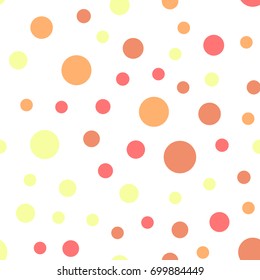 Colorful polka dots seamless pattern on black 21 background. Overwhelming classic colorful polka dots textile pattern. Seamless scattered confetti fall chaotic decor. Abstract vector illustration.