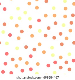 Colorful polka dots seamless pattern on black 21 background. Wondrous classic colorful polka dots textile pattern. Seamless scattered confetti fall chaotic decor. Abstract vector illustration.