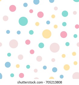 Colorful polka dots seamless pattern on white 9 background.