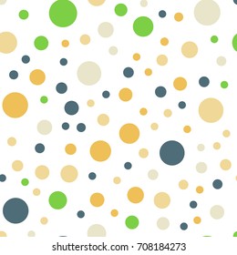 Colorful polka dots seamless pattern on black 13 background. Adorable classic colorful polka dots textile pattern. Seamless scattered confetti fall chaotic decor. Abstract vector illustration.