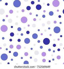 Colorful polka dots seamless pattern on white 27 background. Pretty classic colorful polka dots textile pattern. Seamless scattered confetti fall chaotic decor. Abstract vector illustration.
