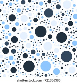 Colorful polka dots seamless pattern on white 15 background. Astonishing classic colorful polka dots textile pattern. Seamless scattered confetti fall chaotic decor. Abstract vector illustration.