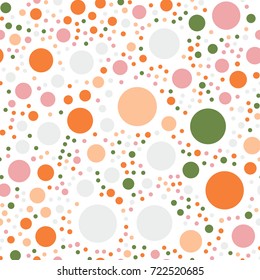 Colorful polka dots seamless pattern on black 14 background. Mind-blowing classic colorful polka dots textile pattern. Seamless scattered confetti fall chaotic decor. Abstract vector illustration.