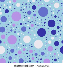 Colorful polka dots seamless pattern on bright 27 background. Bizarre classic colorful polka dots textile pattern. Seamless scattered confetti fall chaotic decor. Abstract vector illustration.